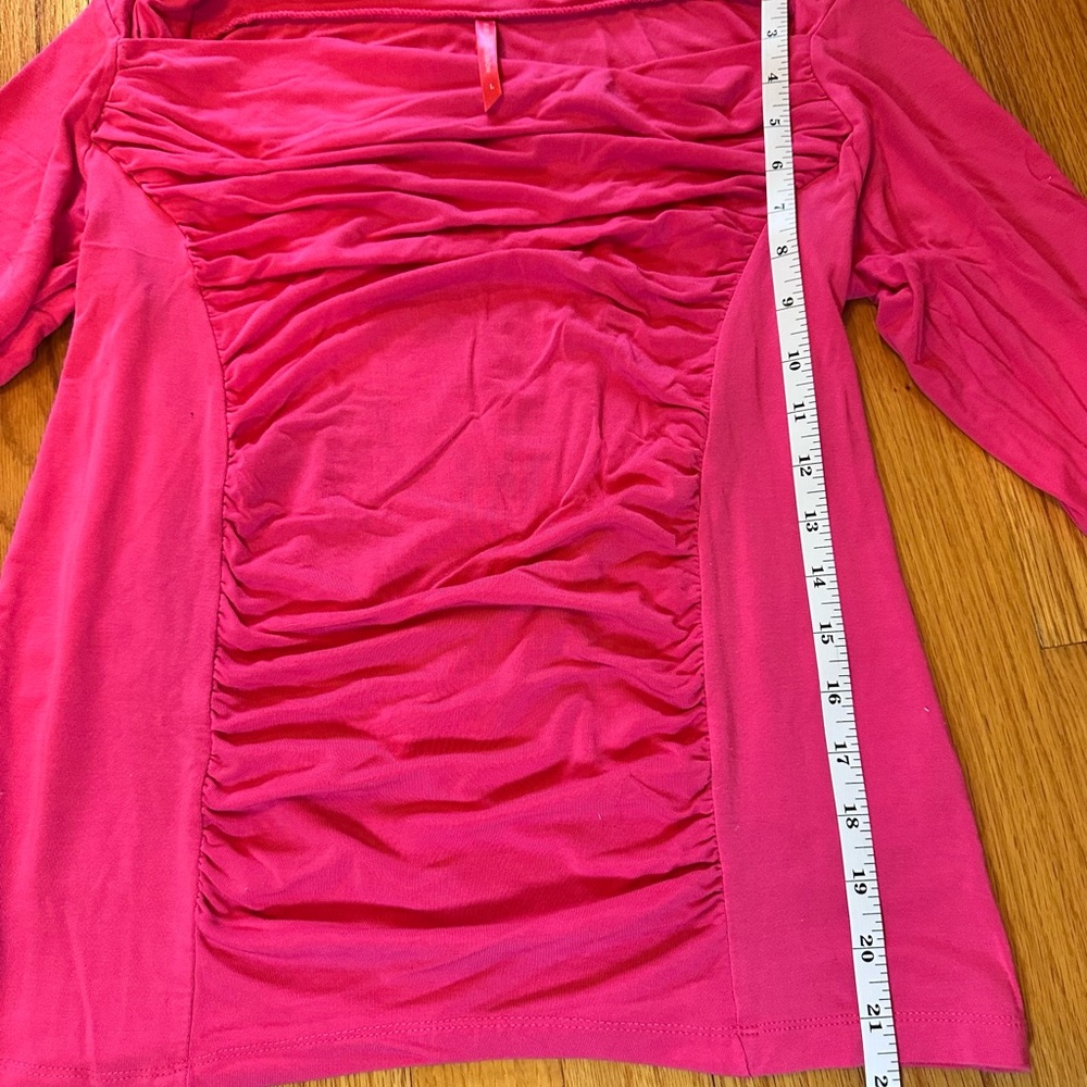 Ruby Ribbon Red/Pink Ruched Square-Neck 3/4 Sleeve Top Size L - Picture 9 of 16